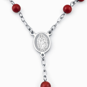 medalion decorativ din inox pe rozariu religios din coral