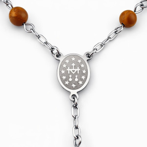 medalion decorativ din inox pe rozariu religios din jasp