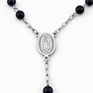 medalion decorativ din inox pe rozariu religios din onix