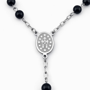 medalion decorativ din inox pe rozariu religios din onix 2