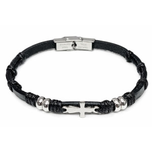 Brățară din piele naturală cu cruce din inox unisex
