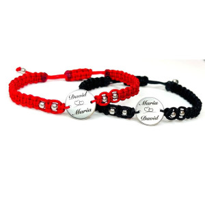 bratari cuplu personalizabile din snur cu banut din inox set 2