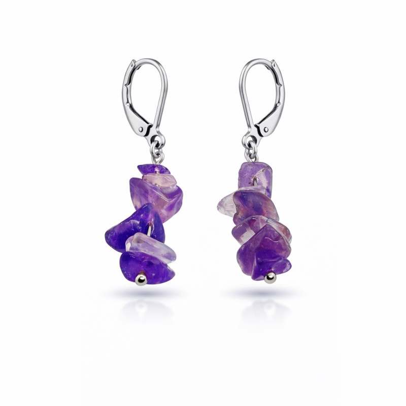 cercei handmade din inox cu piatra semipretioasa ametist