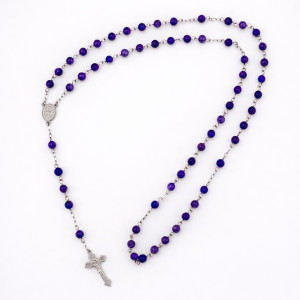 rozariu din ametist cu accesorii inox cruce religioasa