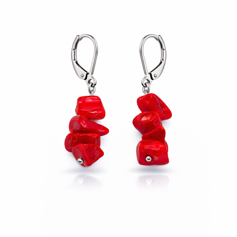 cercei handmade din inox cu piatra semipretioasa coral