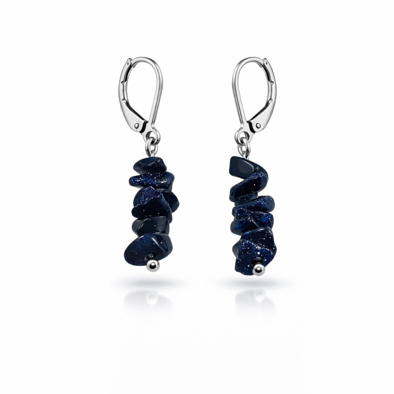 cercei handmade din inox cu piatra semipretioasa piatra soarelui (albastru)