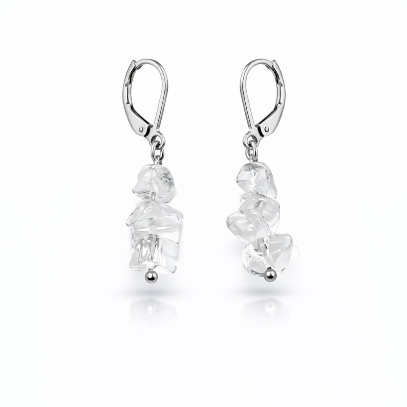 cercei handmade din inox cu piatra semipretioasa cristal de stâncă