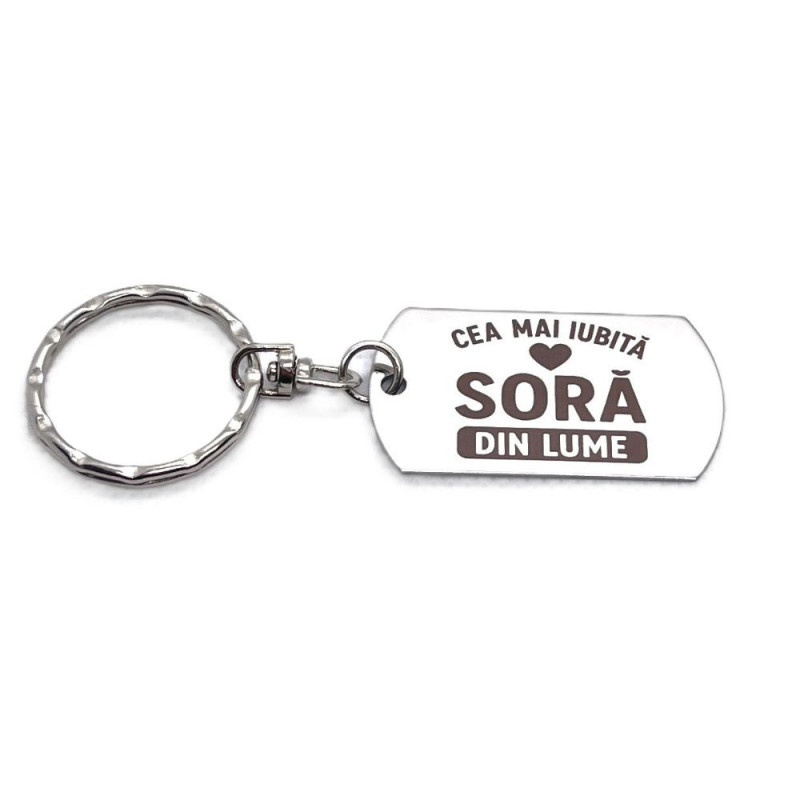 Breloc inox gravat „Cea mai iubită soră” – cadou special