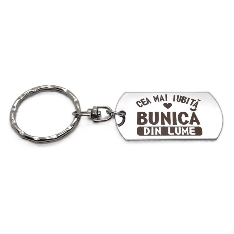 Breloc inox gravat „Cea mai iubită bunică” – cadou special