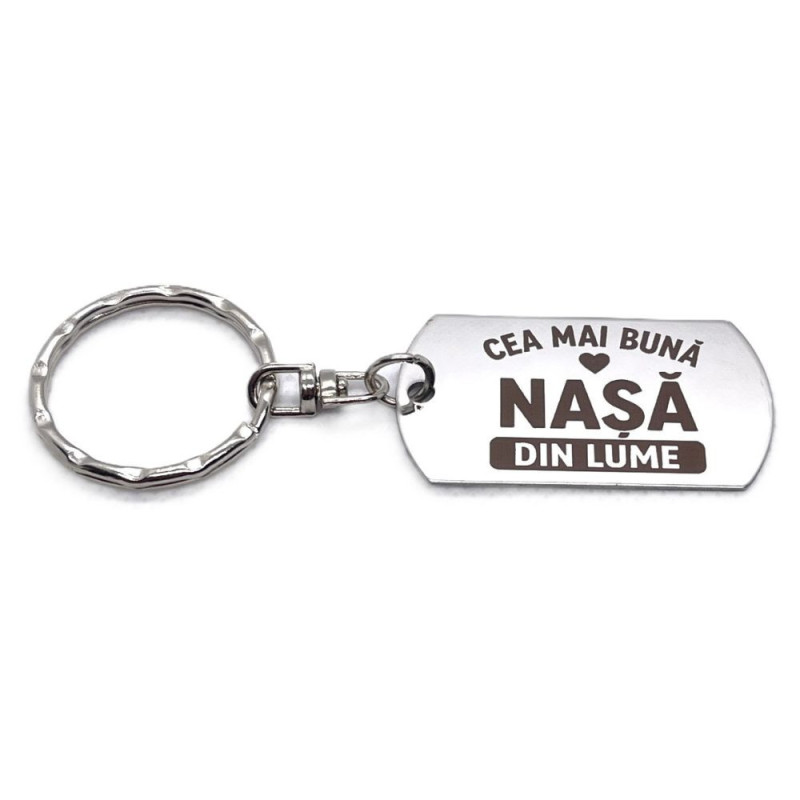 Breloc inox gravat „Cea mai bună nașă” – cadou special