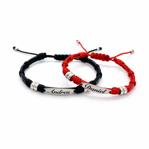 Set brățări personalizate pentru cuplu, Valentine’s Day, roșu și negru