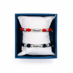 Set brățări personalizate pentru cuplu, Valentine’s Day, roșu și negru in cutie