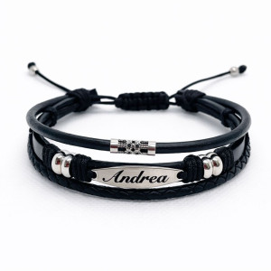 Set brățări personalizate pentru cuplu din piele, roșu și negru, gravare nume