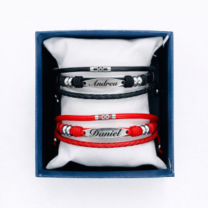 Set brățări personalizate pentru cuplu din piele, ambalaj cadou, Valentine’s Day