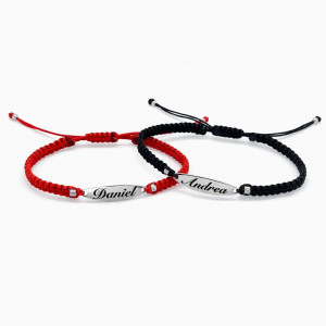 Set brățări din șnur împletit personalizate pentru cuplu, roșu și negru