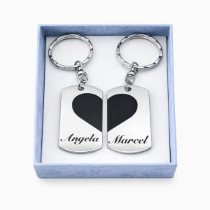 Set brelocuri din inox personalizate pentru cuplu, inimă împărțită