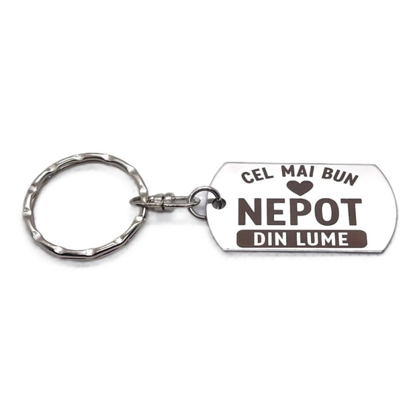 Breloc inox gravat „Cel mai bun nepot” – cadou special