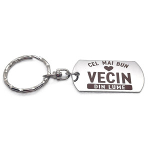 Breloc inox gravat „Cel mai bun vecin” – cadou special