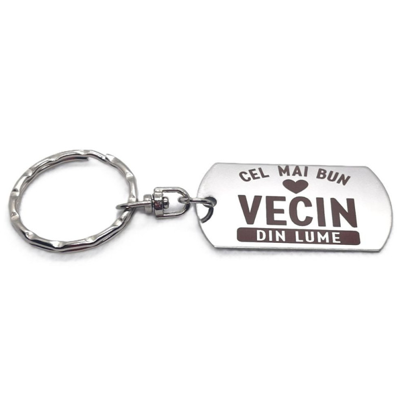 Breloc inox gravat „Cel mai bun vecin” – cadou special