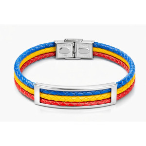 Brățară din piele naturală tricolor cu accesorii din inox