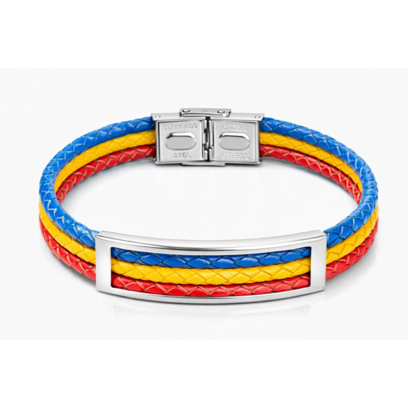 Brățară din piele naturală tricolor cu accesorii din inox